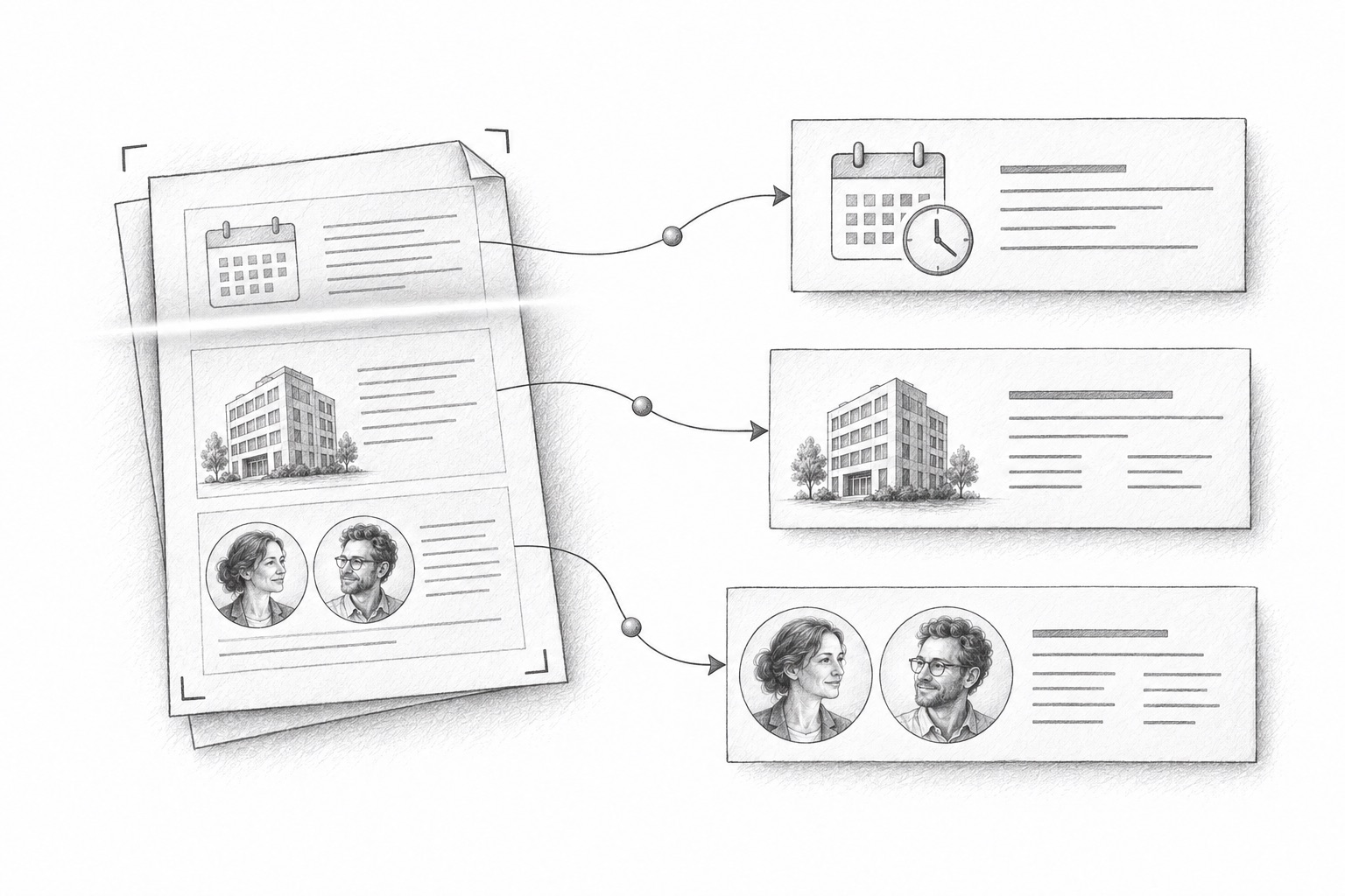 Illustration : le contenu d'un document apparaît sous forme d'informations reliées