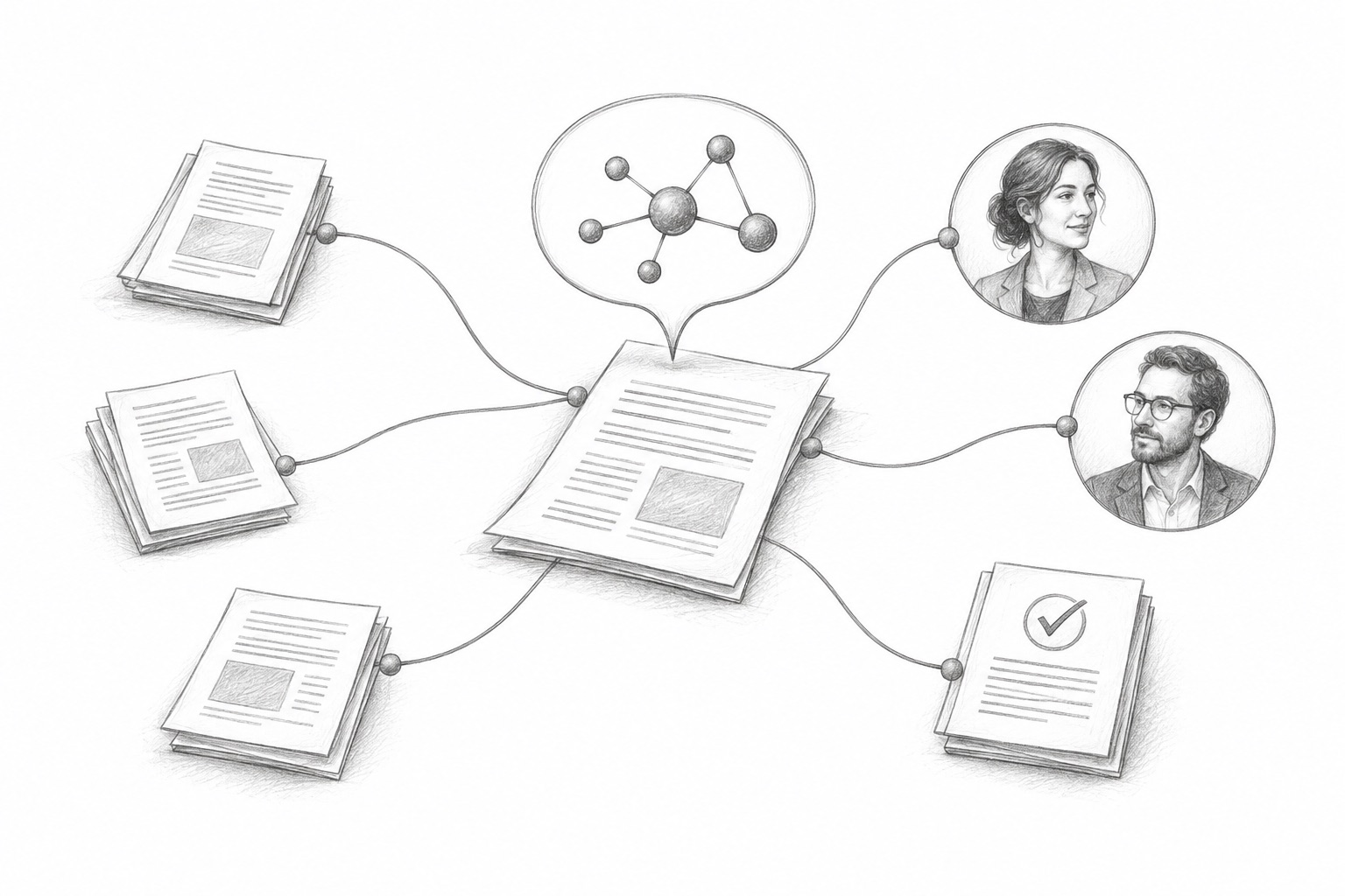Illustration: documents and participants are connected through a shared knowledge network
